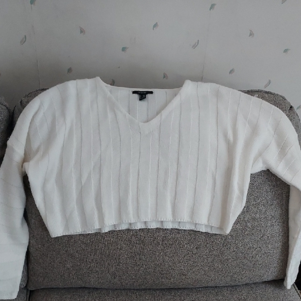 Forever 21 Ivory Knit V-Neck Sweater